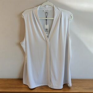NWT Calvin Klein White Sleeveless V-Neck Draped Blouse Size  1X